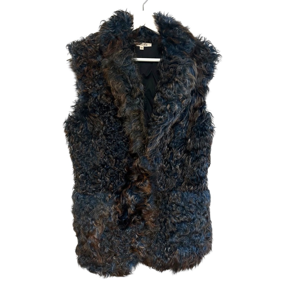 Hache‎ S/M real fur vest collar single button lamb fur luxury warm made in Italy